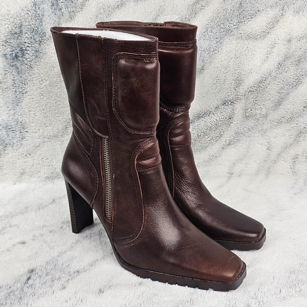 Dolls Kill Darker Wavs 11 REAL Leather Brown Heeled Moto Ankle Boots Streetwear